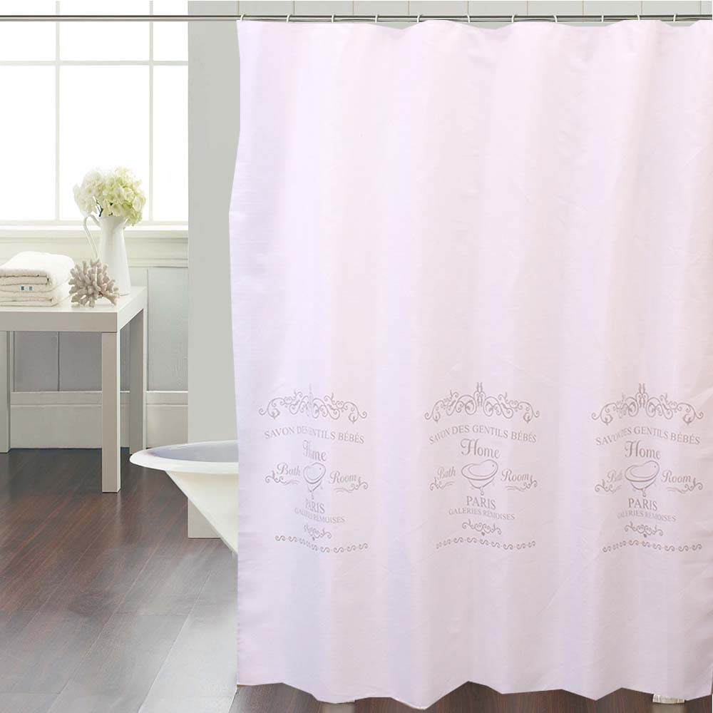 Cortina de Baño Tela Jacquard Home Paris Blanco Gris - decorinter