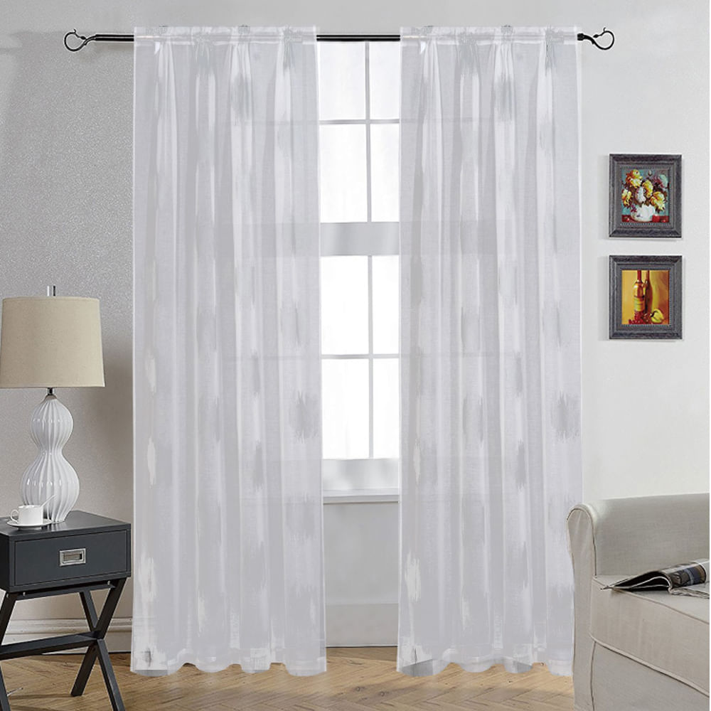 Cortinas Listas Organza Bordadas Marcia Blanco 2 Paños de 145x220